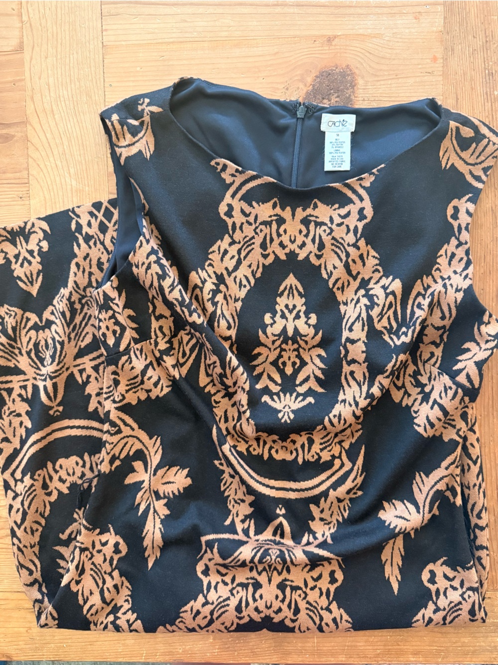 Cache Black and Brown Printed Midi Dress